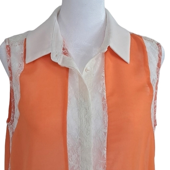 Romeo & Juliet Coutour Blouse Orange with Ivory Lace Details Size Medium - Picture 6 of 12
